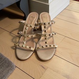 French Sole Foster Stud Sandals (Cream/Gold studs)